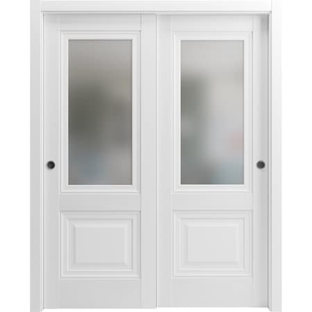 Sartodoors Sturdy Barn Door 30 x 84in, Nordic White W/ Frosted Glass, 6.6FT Rail Hangers Heavy Hardware Set SETE6933BD-B-NOR-3084